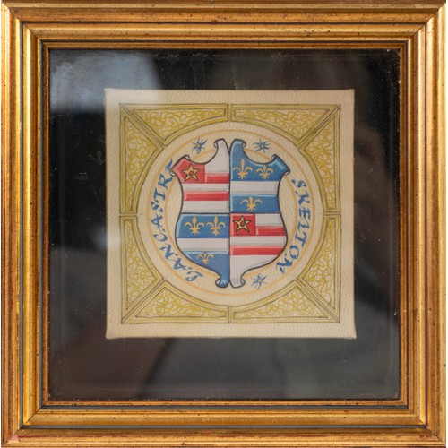 379 - JOHN LANCASTER WATERCOLOUR DRAWING Graeme family coat of arms, circa 1673, their seat Garnock, Dunni... 