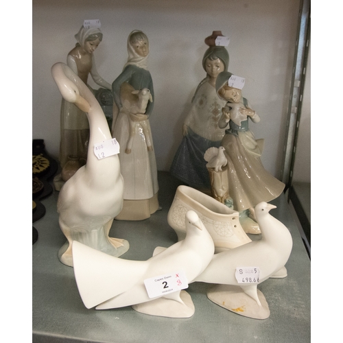 2 - LLADRO AND NAO FIGURES TO INCLUDE: SWAN, GIRL WITH A DOVE, GIRL WITH A LAMB, GIRL AT WATERING WELL, ... 