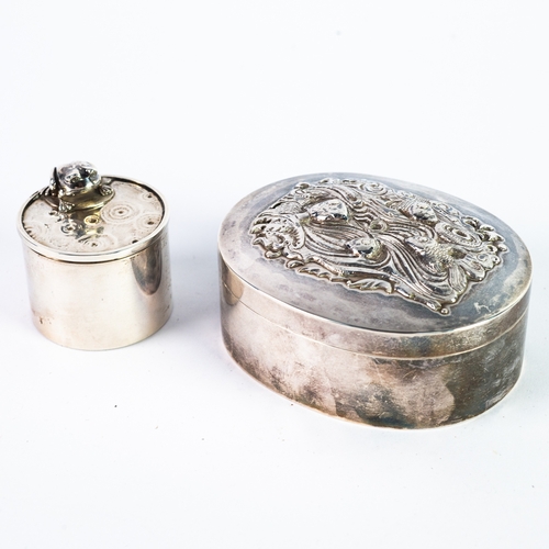 545 - LIDDED BOXES: two 1880s silver lidded boxes: one a soap box with repoussé fish amongst waves decorat... 