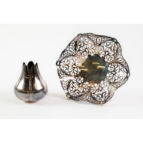 549 - VASE AND COMPORT: silver bulb shaped vase by maker GC in a lozenge marked London 1984; together with... 