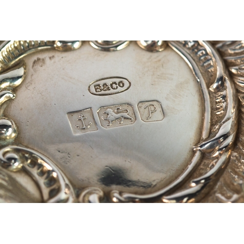 550 - ASSORTED SILVER: heart shaped silver repoussé dish by W.I. Broadway & Co. marked Birmingham 1989... 