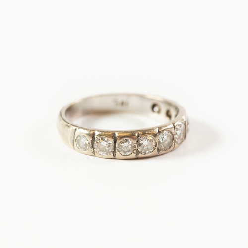 139 - 18ct WHITE GOLF HALF HOOP RING, set with ten round diamonds graduating from the centre, in square an... 