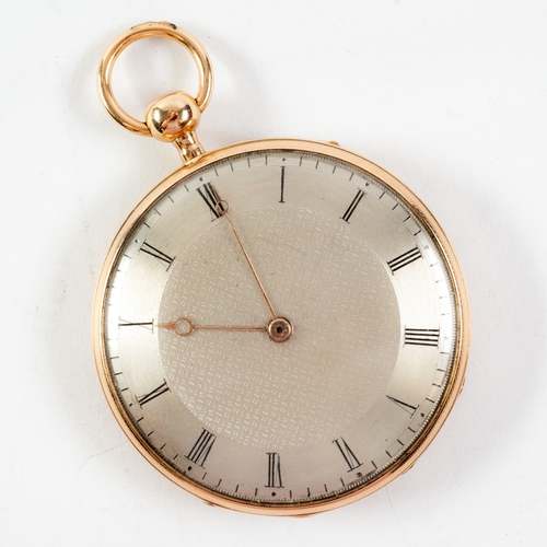 14 - LEROY & FILS, PARIS, CIRCA 1830, 18ct GOLD OPEN FACED QUARTER REPEATER POCKET WATCH, with key wi... 