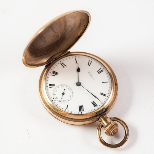 19 - WALTHAM TRAVELLER, USA, ROLLED GOLD HUNTING CASED POCKET WATCH with keyless movement, No 19331036, w... 