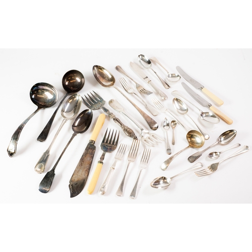 606 - LARGE SELECTION OF ELECTROPLATE OLD ENGLISH PATTERN CUTLERY, includes sets of six older items includ... 