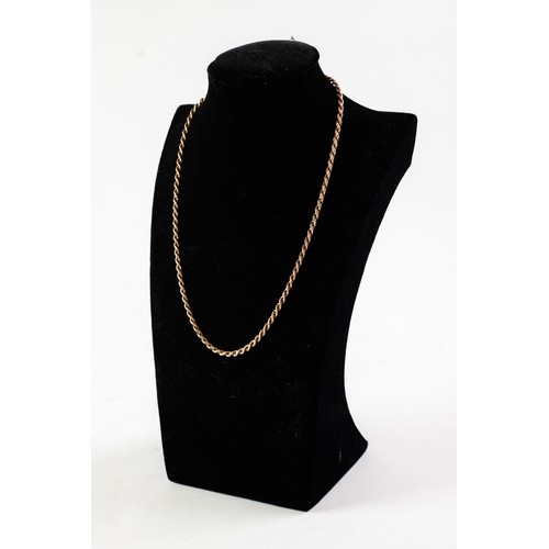 112 - 9ct GOLD TWISTED ROPE CHAIN NECKLACE with ring clasp, 20