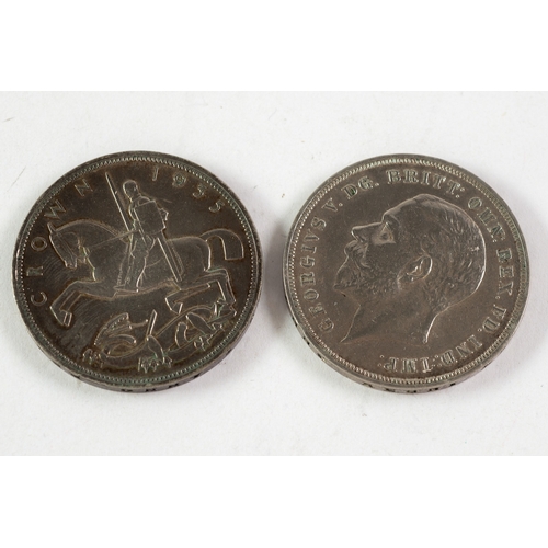 63 - TWO GEORGE V 1935 'ROCKING HORSE' SILVER CROWN COINS (VF) (2)