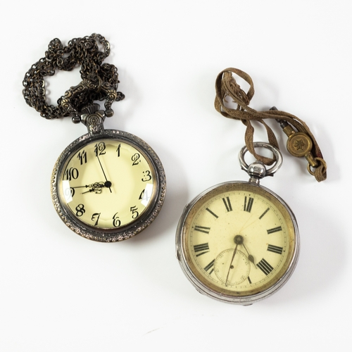 43 - VICTORIAN SILVER OPEN FACED POCKET WATCH, with key wind movement, Chester 1888 and the KEY and a key... 