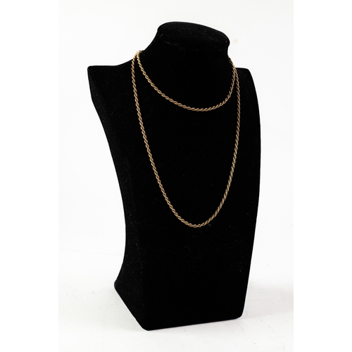 89 - 9ct GOLD ROPE PATTERN GUARD CHAIN, with ring clasp, 32 1/2in (82.5cm) long, 20.8gms