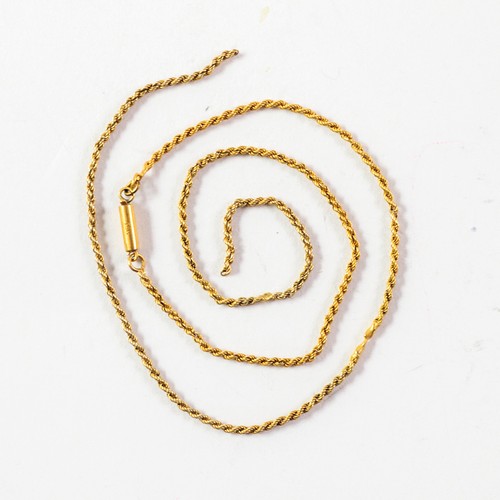 97 - 9ct GOLD FINE CHAIN NECKLACE, (broken), 13in (33.5cm) long, 2.3gms