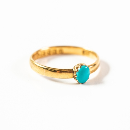 99 - 22ct GOLD RING, collet set with a cabochon oval opal, 2.7gms, ring size N/O