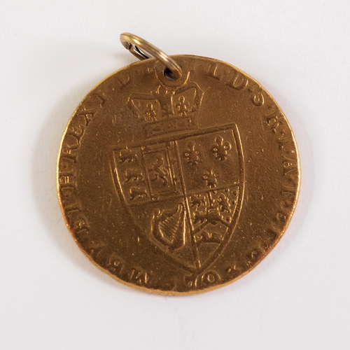 60 - GEORGE III 1792 GOLD SPADE ACE GUINEA, (drilled and with ring hanger as pendant), 7.8gms