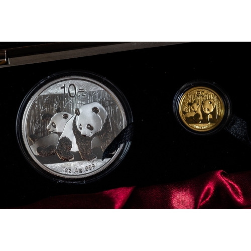 64 - CHINESE GOLD COIN INCORPORATION: PRESENTATION GOLD AND SILVER COIN SET including 1oz pure silver 10 ... 