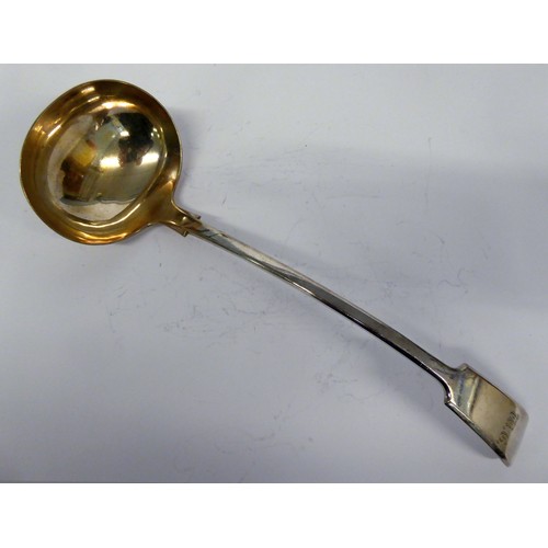 590 - ELECTROPLATED FIDDLE PATTERN SOUP LADLE, initialled