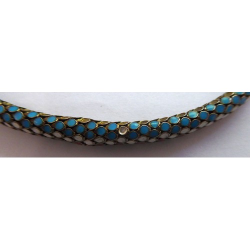 109 - FRENCH 1880 EGYPTIAN REVIVAL DOUBLE HEADED SNAKE NECKLACE, champleve enamelled silver with a decorat... 