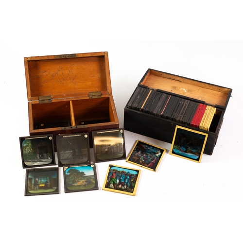 68 - COLLECTION OF LATE 19TH CENTURY MAGIC LANTERN SLIDES CONTAINED IN NINE PROPRIETORY WOODEN STORAGE BO... 