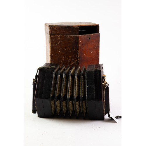 144 - LACHENAL & CO., LONDON, LATE 19th/EARLY 20th CENTURY CONCERTINA, of hexagonal form with dark sta... 