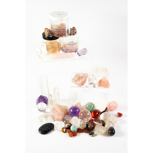 438 - GOOD SELECTION OF CRAFTING JEWELLERS SEMI-PRECIOUS STONES, includes three plastic jars containing tu... 