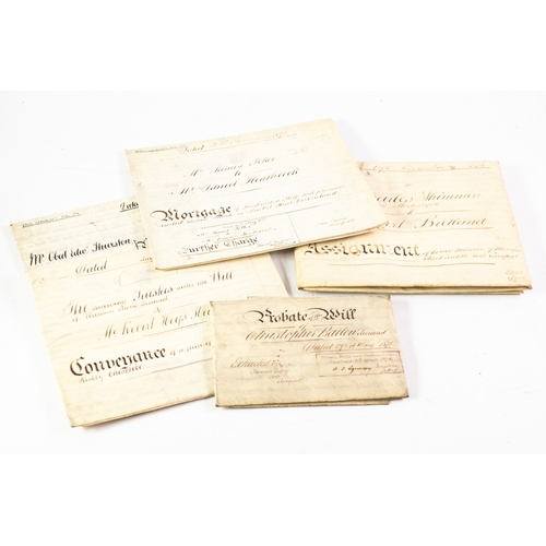 60 - COLLECTION OF APPROXIMATELY THIRTY-TWO MID-19TH CENTURY AND LATER VELLUM INDENTURES, a good number r... 