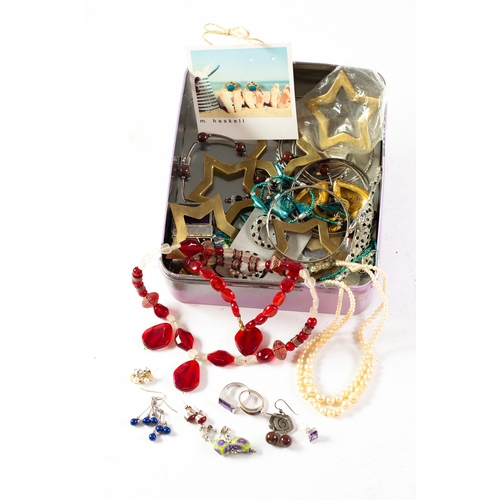 446 - SMALL SELECTION OF COSTUME JEWELLERY including gilt metal torque pattern pendant and matching earrin... 