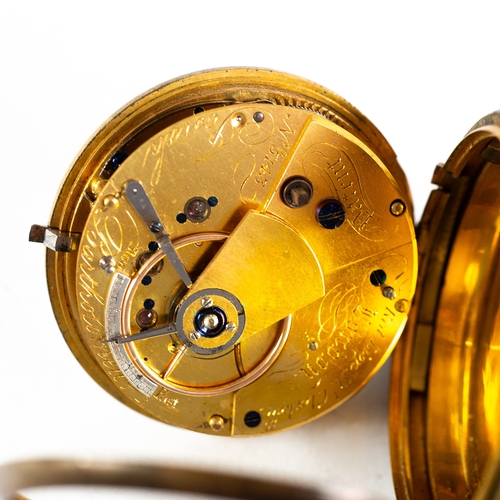 465 - LARGE, EARLY 19th CENTURY ENGLISH GILT CASED FUSEE LEVER POCKET WATCH, movement signed Josiah Bartho... 