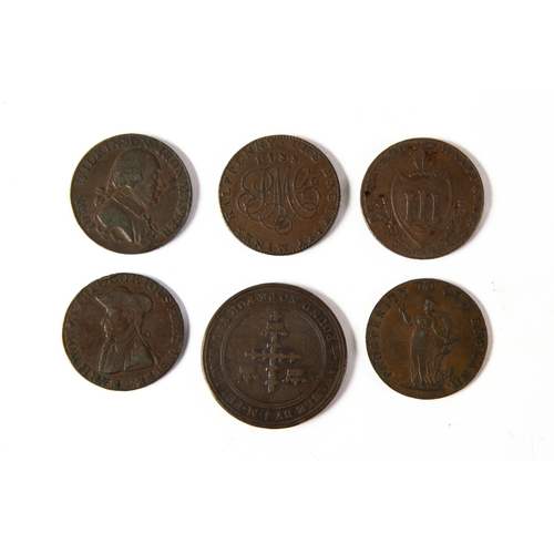 7 - FIVE 18TH CENTURY COPPER TOKENS to include Edinburgh half penny (EF), Anglesey Miners half penny (VF... 