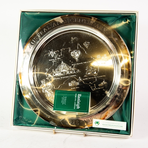 175 - BOXED SILVER-PLATED 'RANLEIGH WARE' PLAQUE to COMMEMORATE the AUSTRALIAN BI-CENTENARY 1788-1988, Des... 