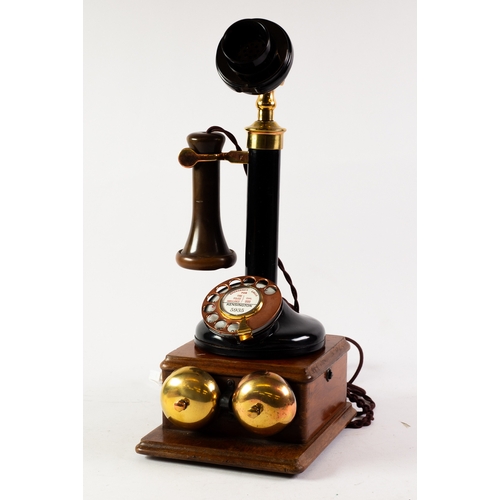 181 - KENSINGTON 5935, CIRCA 1920's GPO MODEL 150 BAKELITE and BRASS CANDLESTICK TELEPHONE with 1A WOODEN ... 