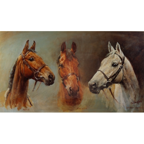 131 - AFTER SUSAN CRAWFORD COLOUR PRINT‘We Three Kings’ Arkle, Red Rum and Desert Orchid14” x 25” (35.5cm ... 