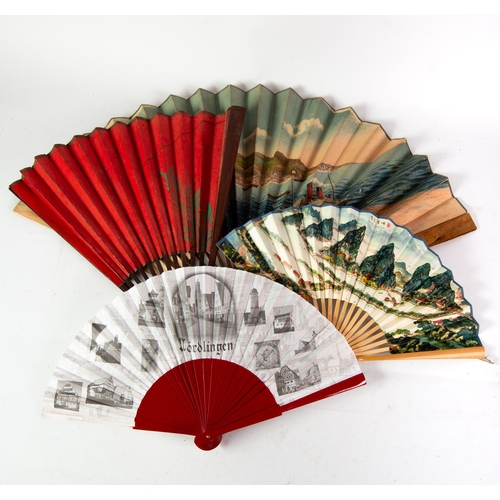 207 - LARGE HARDWOOD AND PRINTED PAPER BRISE FAN - SOUVENIR DE GIBRALTAR, when opened showing colour image... 