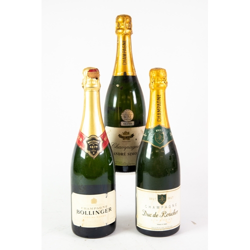 171 - THREE BOTTLES OF FRENCH BRUT CHAMPAGNE viz Andre Simon, Duc de Roucher A Dameny and Bollinger - Spec... 