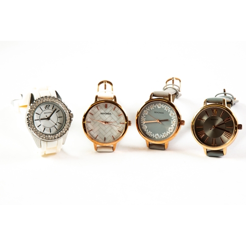 457 - TWO SECONDA LADY'S FASHION WRIST WATCHES, 3.5cm diameter, both as new and working, and TWO LADY'S SE... 