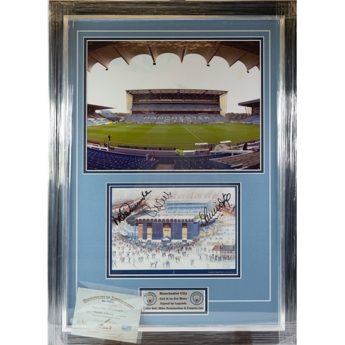 92 - MANCHESTER CITY 'END OF AN ERA', signed by the legends Colin Bell, Mike Summerbee and Francis Lee, f... 