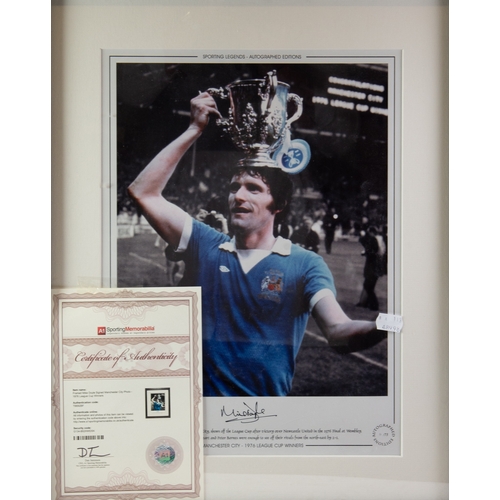 93 - MANCHESTER CITY SPORTING LEGEND MIKE DOYLE FRAMED PICTURE, after the 1976 League Cup win, with certi... 