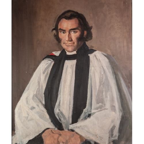 144 - HARRY RUTHERFORD (1903 - 1985) OIL PAINTING ON BOARD Portrait of the Rev. John Elford, curate at St ... 