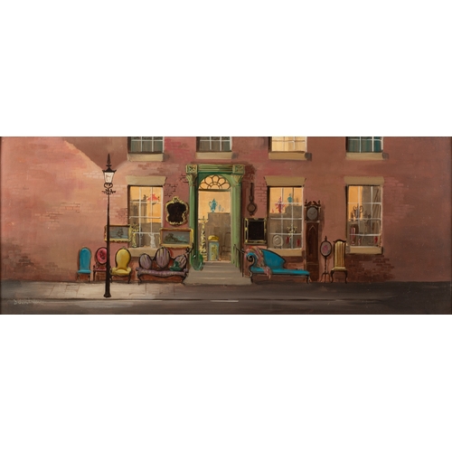 75 - DEBORAH JONES (1921-2012)OIL ON BOARD The Antique ShopSigned 11 ¾” x 30” (29.9cm x 76.2cm)... 