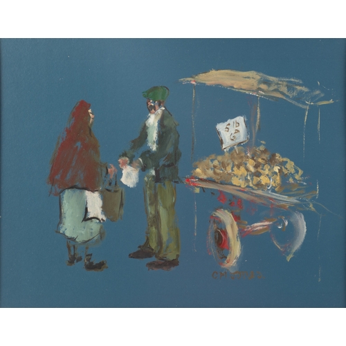 72 - CHARLES M JONES (1923-2008) PAIR OF OILS ON BLUE CARDThe fruit and veg seller and the rag and bone m... 