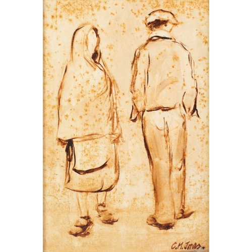 74 - CHARLES M JONES (1923-2008)SEPIA OIL ON BOARD Two figures from the back Signed 12 ½” x 8 ¼” (31.7cm ... 