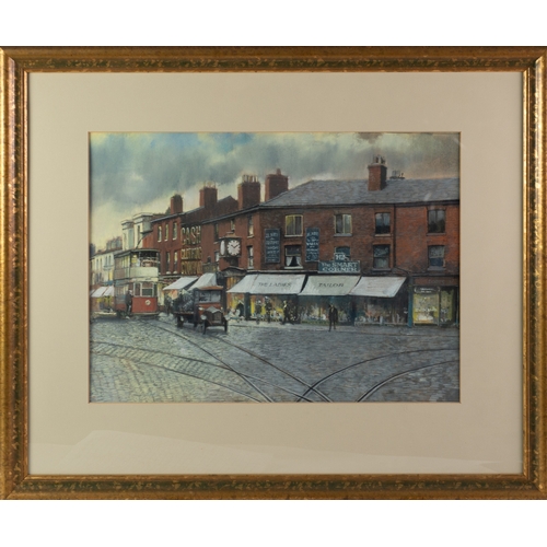 13 - TOM BROWN (1933-2017)PASTEL Stamford Street, Ashton-Under-LyneSigned 13 ½” x 18 ½” (34.3cm x 47cm)... 