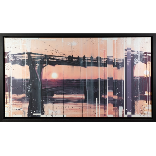 176 - KRIS HARDY (1978) MIXED MEDIA ON CANVAS‘Millennium Bridge at Sunset’ Signed 24” x 44” (61cm x 111.7c... 