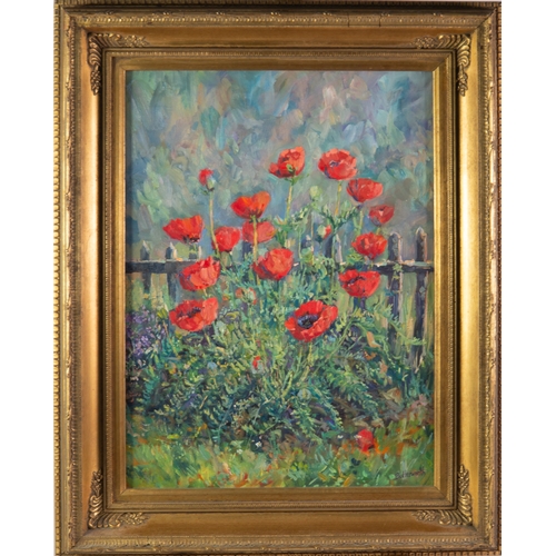 18 - HOWARD BUTTERWORTH (1945) OIL ON CANVAS Poppies Signed 23” x 17” (58.4cm x 43.2cm)... 