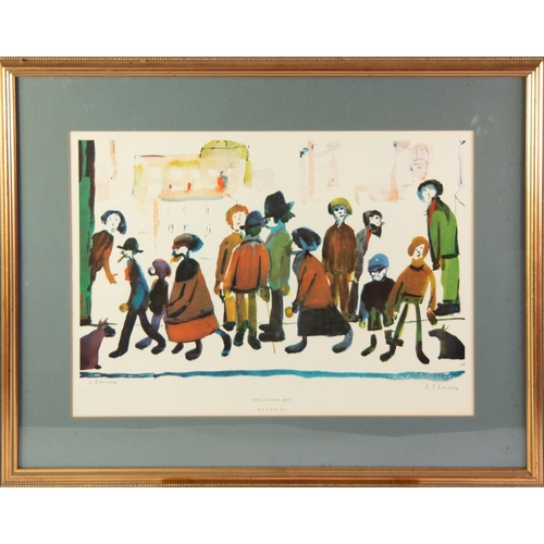 90 - L.S. LOWRY (1887-1976) ARTIST SIGNED COLOUR PRINT‘People Standing About’, edition of 500Guild stampe... 