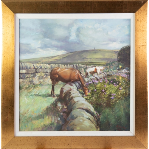 2 - BOHUSLAV BARLOW (1947) OIL ON CANVAS ‘Grazing’ Signed, titled and dated 2002 verso 19 ½” x 19 ½” (49... 