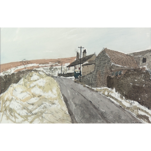 147 - AUDREY M SMITH (1933) PEN AND WATERCOLOURFarm building beside a country laneSigned 13 ¾” x 21 ½” (34... 