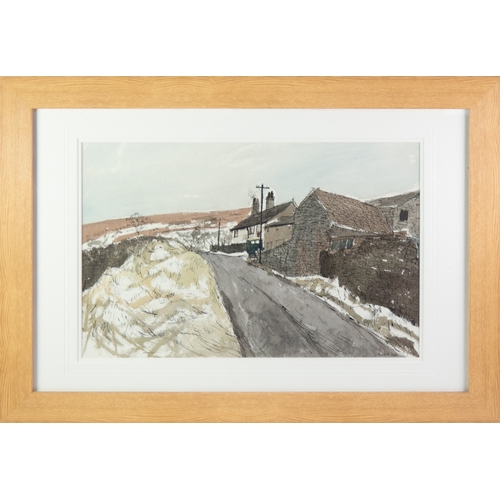 147 - AUDREY M SMITH (1933) PEN AND WATERCOLOURFarm building beside a country laneSigned 13 ¾” x 21 ½” (34... 