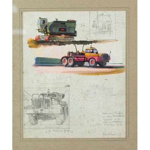 78 - WALTER KERSHAW (b.1940) GOUACHE ON PAPER and GRAPHITE ON PAPER Sketches of motorway construction veh... 