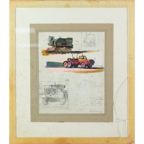 78 - WALTER KERSHAW (b.1940) GOUACHE ON PAPER and GRAPHITE ON PAPER Sketches of motorway construction veh... 