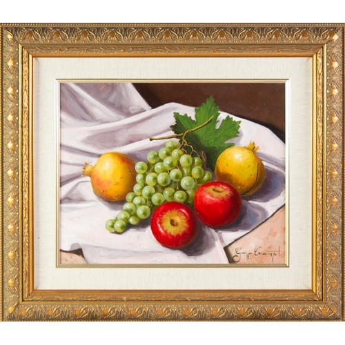 170 - GIUSEPPE CACCIAPUOTI (1961) OIL ON CANVAS‘Mediterranean Fruit’ Signed, titled to printed artist’s bi... 