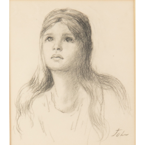 67 - AUGUSTUS JOHN (1878-1961)PENCIL DRAWING ON COLOURED PAPERBust length portrait of a young lady, possi... 