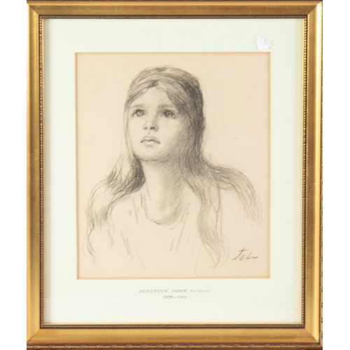 67 - AUGUSTUS JOHN (1878-1961)PENCIL DRAWING ON COLOURED PAPERBust length portrait of a young lady, possi... 